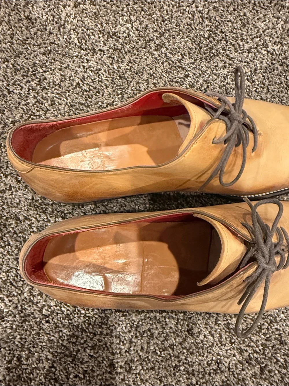 Bespoke Tan Leather Oxfords with Red Interior